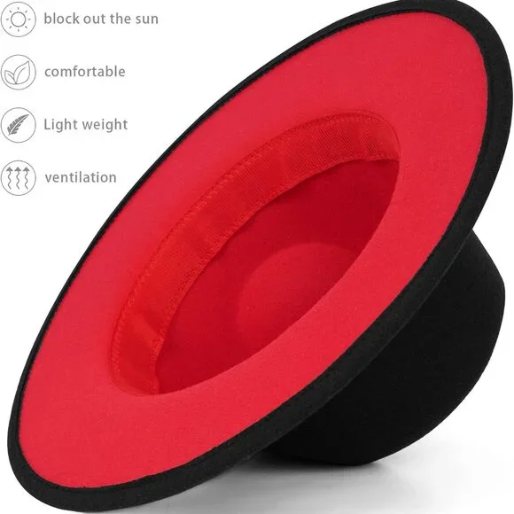 Trendy Fedora Hats for Men & Women Wide Brim Felt Hat Dress Panama Hat Two Tone